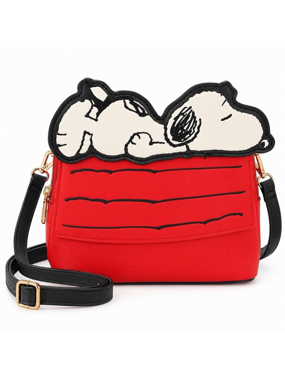 Snoopy Doghouse Crossbody Bag Red Black Peanuts Purse Adjustable Strap